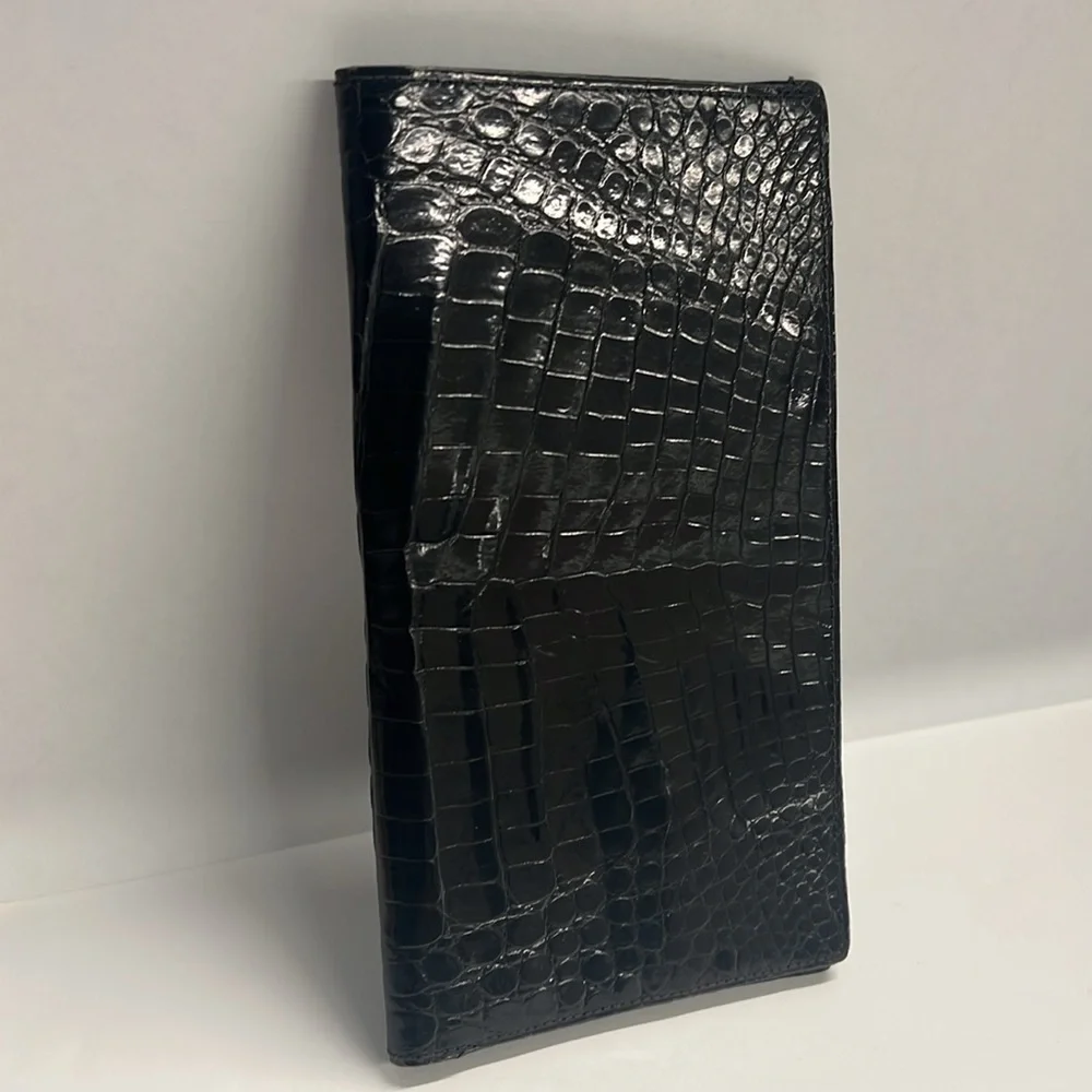Acare Black Crocodile Patent Long Bifold Checkbook Cover Wallet - Argentina